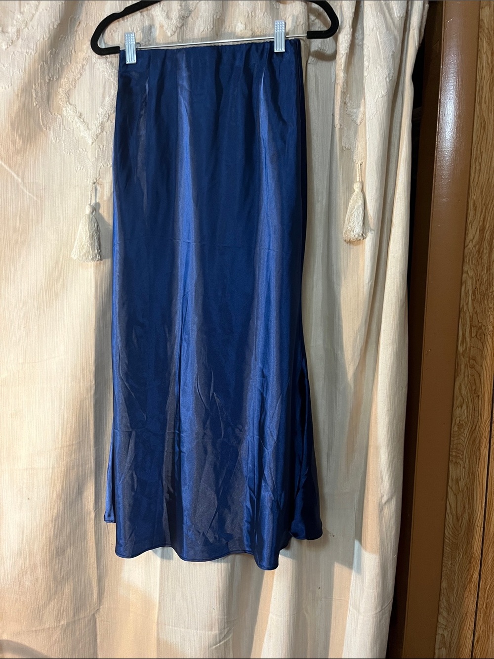 Satin Maxi Skirt in Deep Blue